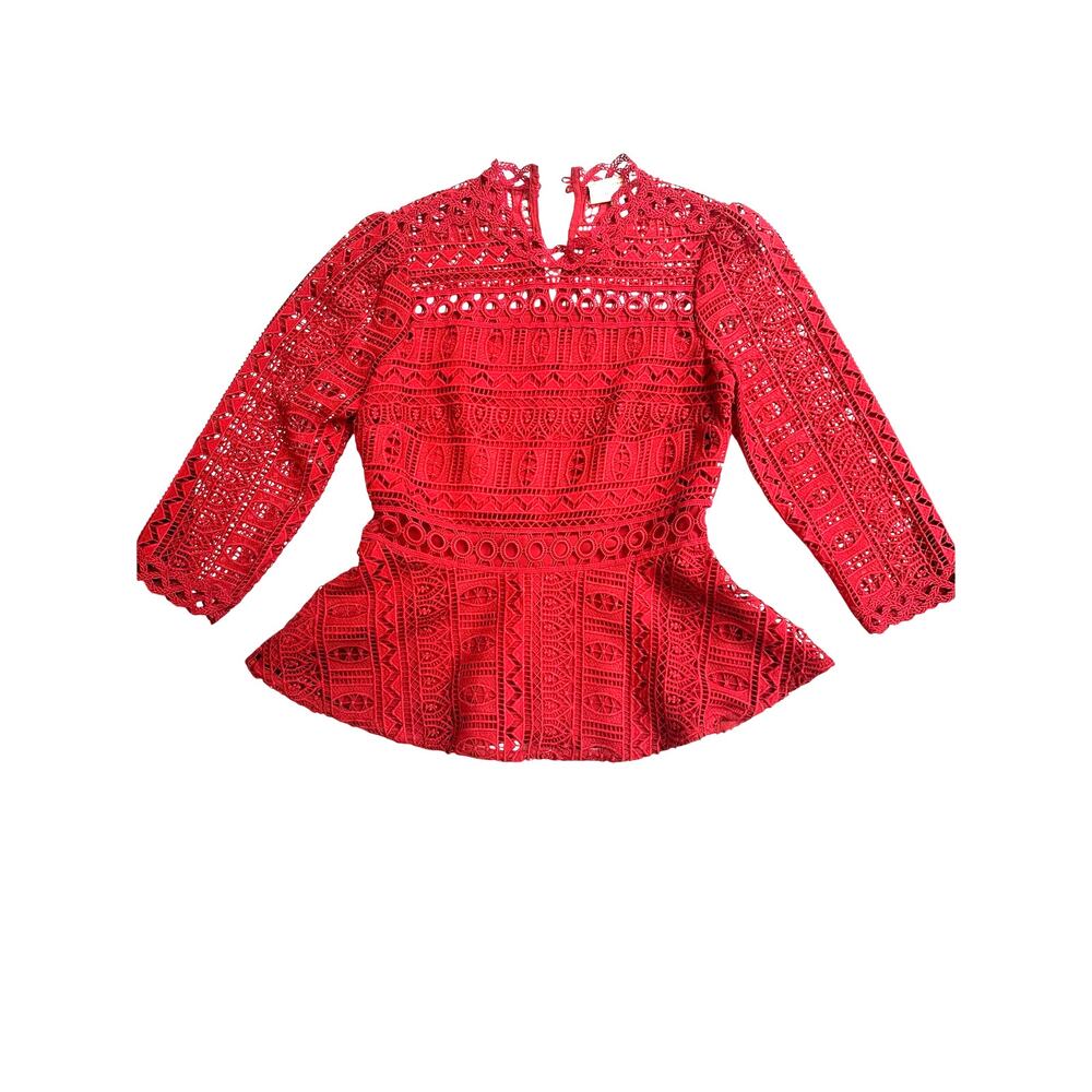 Moulinette Soeurs Anthropologie Tamera Red Lace Peplum Top Size 2